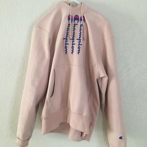 pink champion logo hoodie